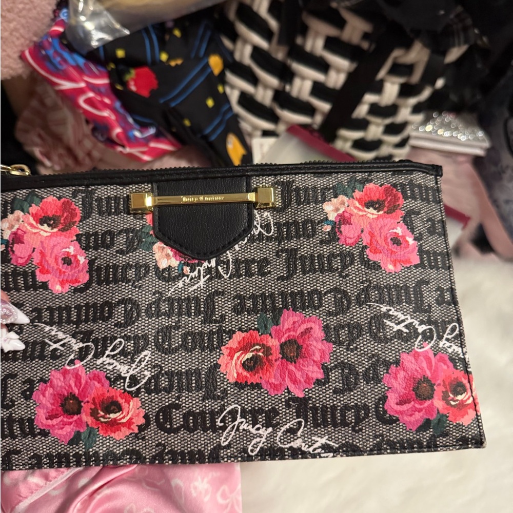 Juicy Couture Black and Pink Floral Clutch